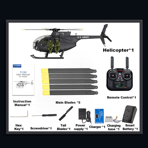 YU XIANG F118S MH-6 Little Bird 250-Class 1/16 Scale RC Helicopter, 5-Blade Rotor, 6G/3D Mode RTF